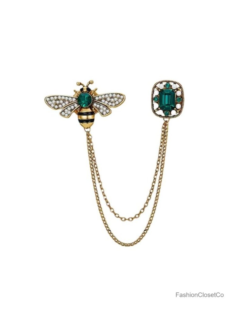 Honey Bee Brooch with CZ Crystal Rhinestones and Tassel Chain